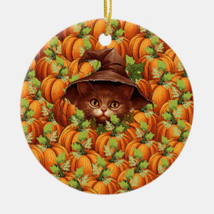 THANKSGIVING PUMPKINS CUTE CAT CERAMIC TREE DECORATION