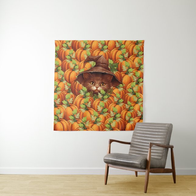 THANKSGIVING PUMPKINS CUTE CAT TAPESTRY (In Situ)