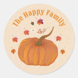Thanksgiving pumpkins fall foliage personalise classic round sticker