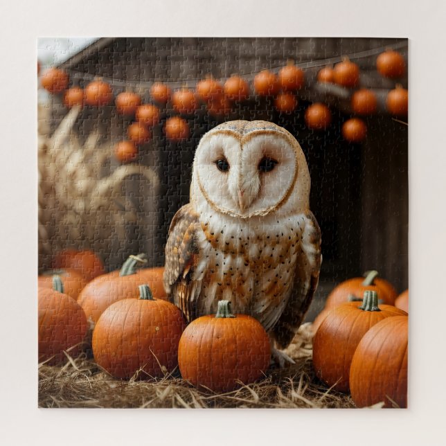 Thanksgiving Pumpkins Harvest Barn Owl Jigsaw Puzzle (Vertical)