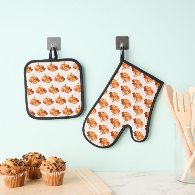 Thanksgiving Pumpkins Oven Mitt & Pot Holder Set (Insitu(Hanging))