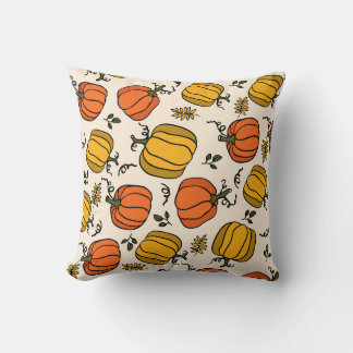 Thanksgiving pumpkins with leaves in orange colour cushion