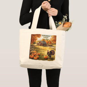 Thanksgiving, Pumpkins Yellowing,Waiting to Hand Large Tote Bag