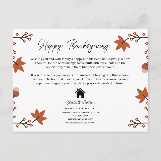 Thanksgiving Recipe Real Estate Realtor Pop By  Holiday Postcard (Front)