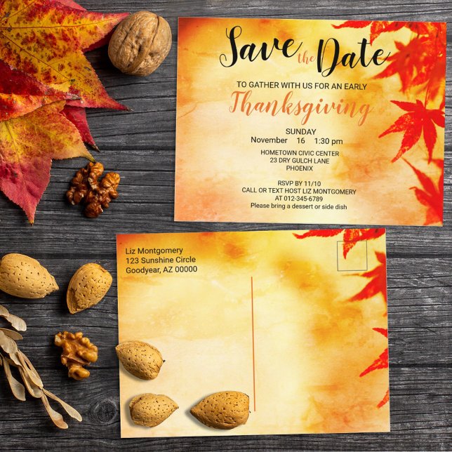 Thanksgiving Red Autumn Leaves Border Template Pos Postcard (Creator Uploaded)