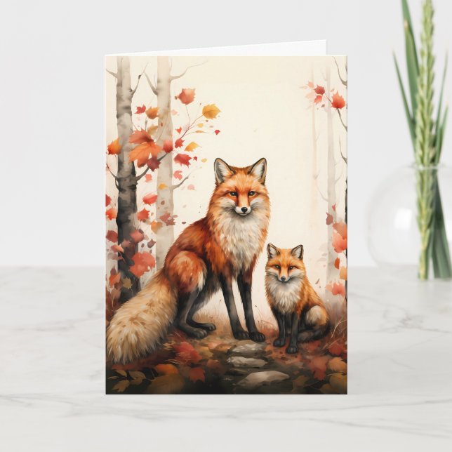 Thanksgiving Red Fox Illustration Card (Front)