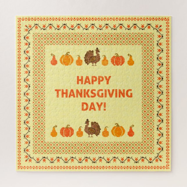 Thanksgiving: retro embroidered card design. jigsaw puzzle (Vertical)