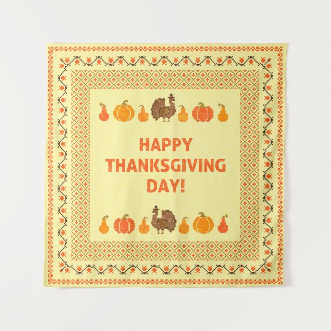 Thanksgiving: retro embroidered card design. tapestry (Front)