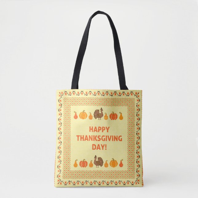 Thanksgiving: retro embroidered card design. tote bag (Front)