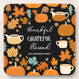 Thanksgiving retro midcentury pumpkins maple leave coaster