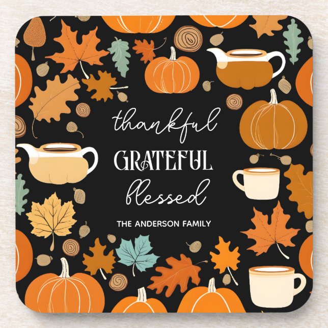 Thanksgiving retro midcentury pumpkins maple leave coaster (Front)