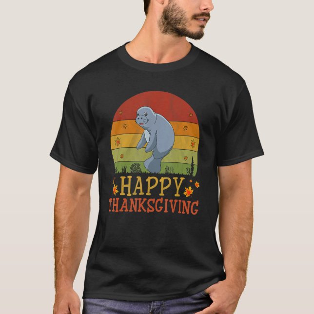 Thanksgiving Retro Style Manatee Thanksgiving Part T-Shirt (Front)