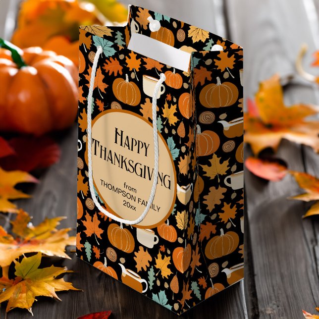 Thanksgiving retro style pumpkins leaves favour small gift bag (Thanksgiving retro style pumpkins leaves favor small gift bag fall gift bag cute favor bag)