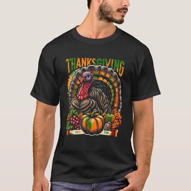 Thanksgiving Retro vintage design Turkey Vegetable T-Shirt (Front)