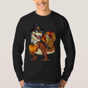 Thanksgiving Rex Dinosaur Dabbing Turkey Pumpkin T-Shirt