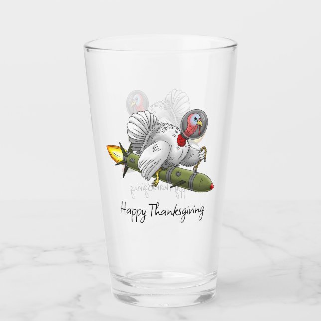 Thanksgiving Rocket Turkey Glass (Front)