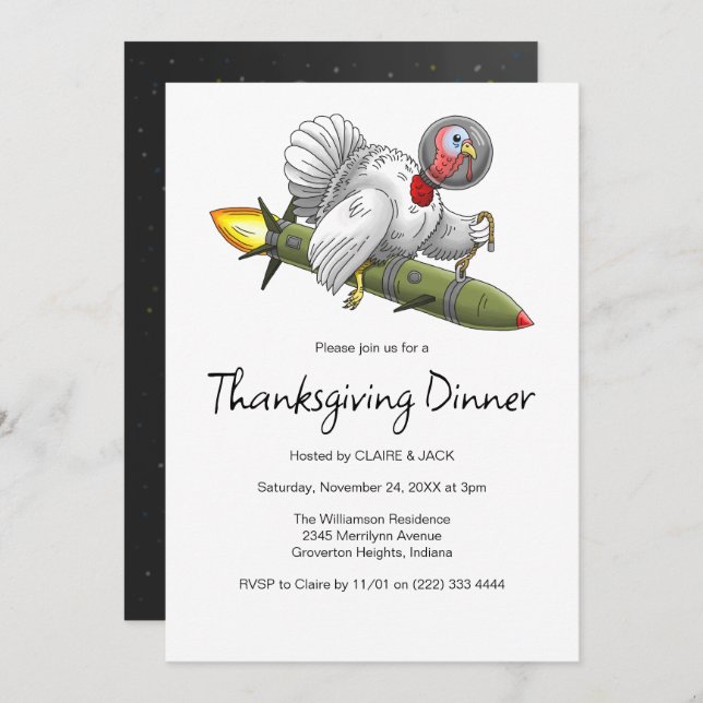 Thanksgiving Rocket Turkey Invitation (Front/Back)
