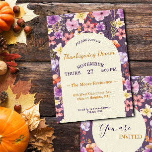 Thanksgiving Romantic Watercolor Florals Custom Invitation