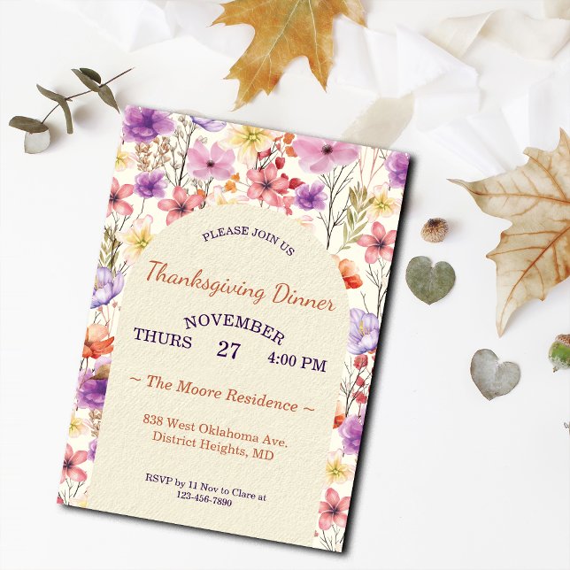 Thanksgiving Romantic Watercolor Florals Custom Invitation (Creator Uploaded)