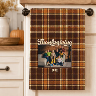 Thanksgiving Rustic Autumn Plaid Photo Hand Towel
