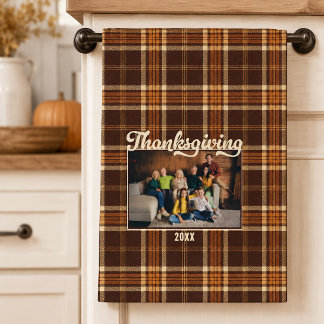 Thanksgiving Rustic Autumn Plaid Photo Hand Towel