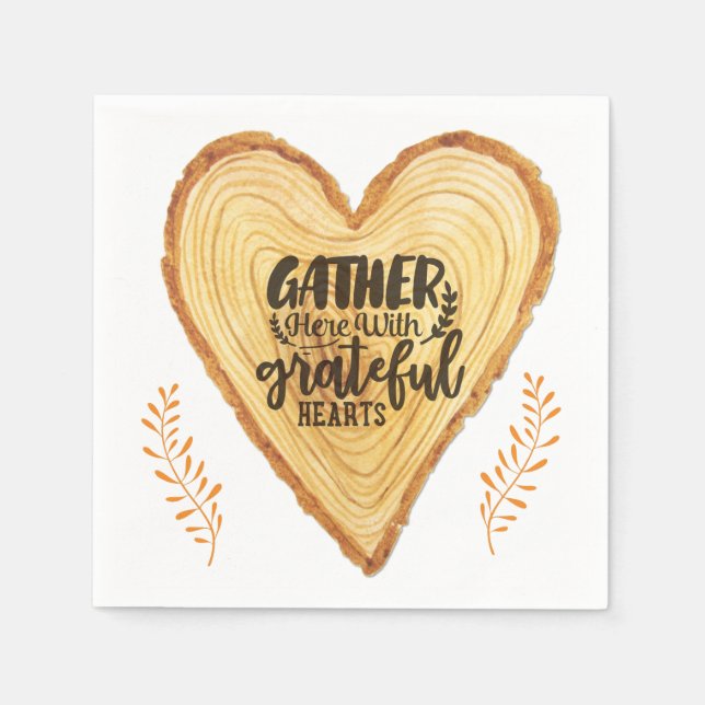 Thanksgiving Rustic Elegant Grateful Hearts Napkin (Front)