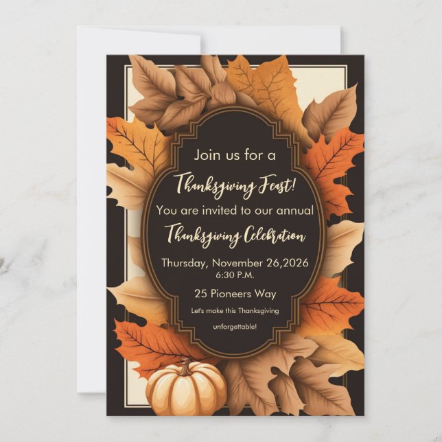 Thanksgiving Rustic Fall Leaves Invitation (Front)