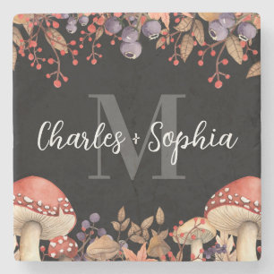 Thanksgiving Rustic Fall Newlywed Couple Monogram Stone Coaster