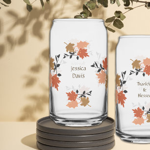 Thanksgiving Rustic Fall Vibes Personalise Name Can Glass