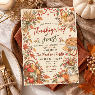 Thanksgiving Rustic Floral Turkey Fall Family Invitation