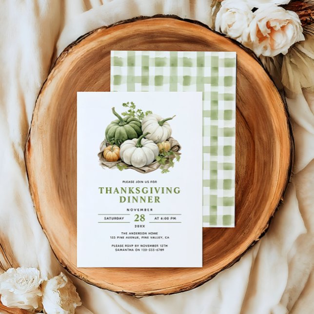 Thanksgiving Rustic Watercolor Pumpkins & Plaid Invitation (Creator Uploaded)