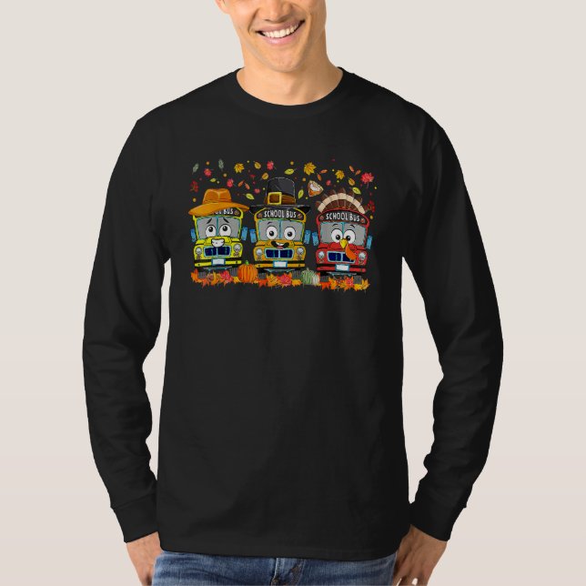 Thanksgiving School Bus Driver Autumn Turkey Back  T-Shirt (Front)