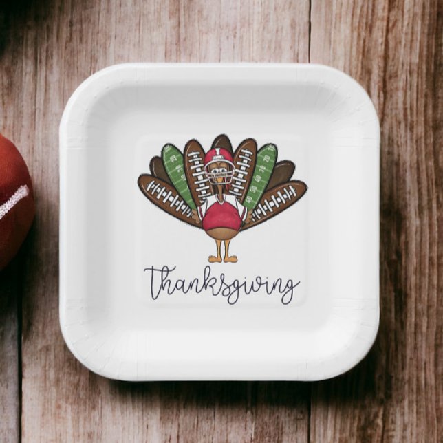 Thanksgiving Script Turkey Football Feathers Paper Plate (Creator Uploaded)