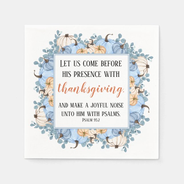 Thanksgiving Scripture Blue Pumpkin Frame Napkin (Front)