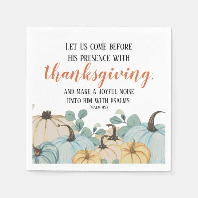 Thanksgiving Scripture Watercolor Pumpkin Patch Napkin (Front)