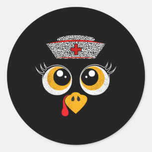 Thanksgiving Scrub Tops Women Turkey Face Nurse Ho Classic Round Sticker