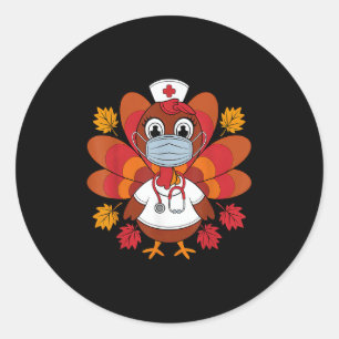 Thanksgiving Scrub Tops Women Turkey Nurse Holiday Classic Round Sticker