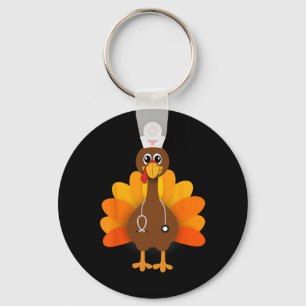 Thanksgiving Scrub Tops Women Turkey Nurse Holiday Key Ring
