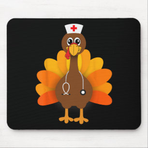 Thanksgiving Scrub Tops Women Turkey Nurse Holiday Mouse Pad