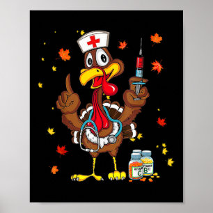 Thanksgiving Scrub Tops Women Turkey Nurse Holiday Poster