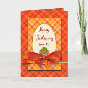 Thanksgiving Secret Pal Orange Plaids and Bow Card