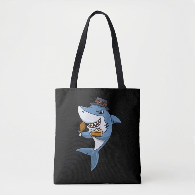 Thanksgiving Shark Gift Pumpkin Pie Thanksgiving Tote Bag (Front)