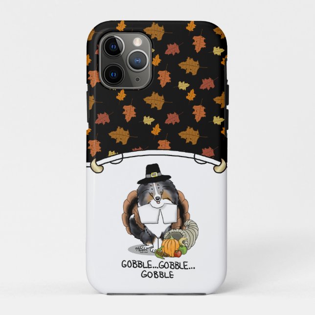 Thanksgiving Shetland Sheepdog (blue merle) Funny Case-Mate iPhone Case (Back)