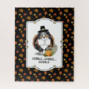 Thanksgiving Shetland Sheepdog (blue merle) Funny Jigsaw Puzzle