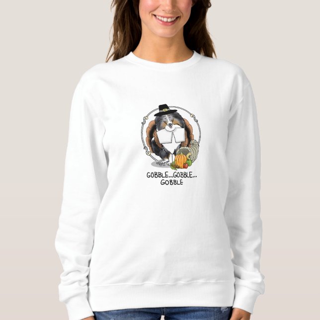 Thanksgiving Shetland Sheepdog (blue merle) Funny Sweatshirt (Front)