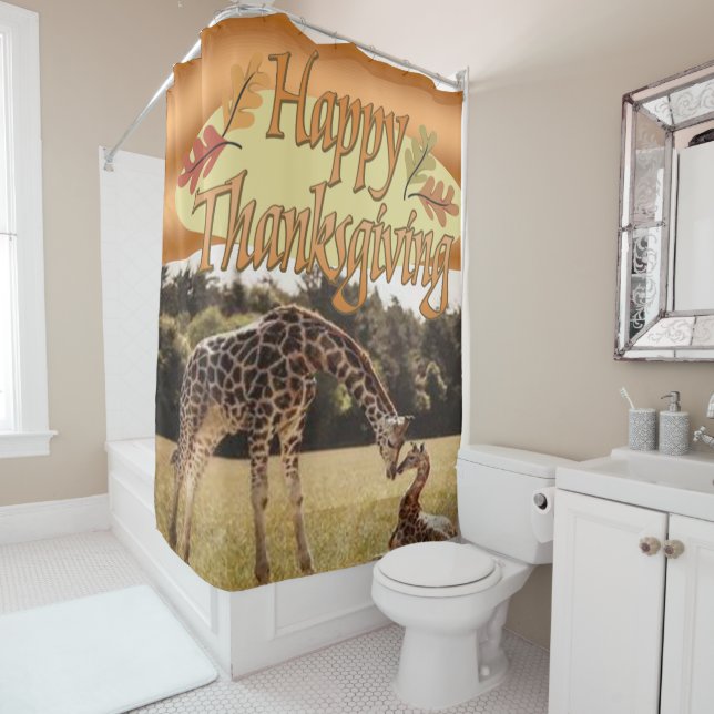 Thanksgiving Shower Curtain Giraffe (In Situ)
