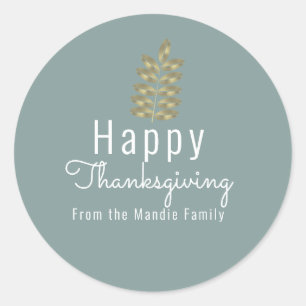 Thanksgiving Simple Branch Leaf Gold Illustration Classic Round Sticker