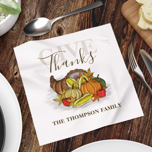 Thanksgiving Simple Cornucopia Elegant Give Thanks Napkin