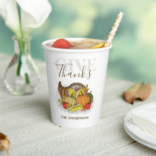 Thanksgiving Simple Cornucopia Elegant Give Thanks Paper Cups