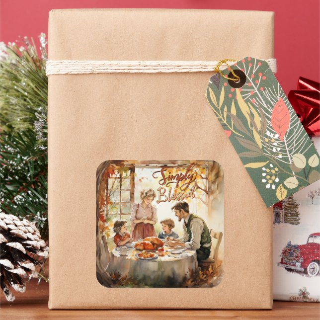 Thanksgiving - Simply Blessed Square Sticker (Holiday)